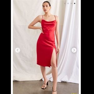 Dark red satin slip cowl-neck dress Size S